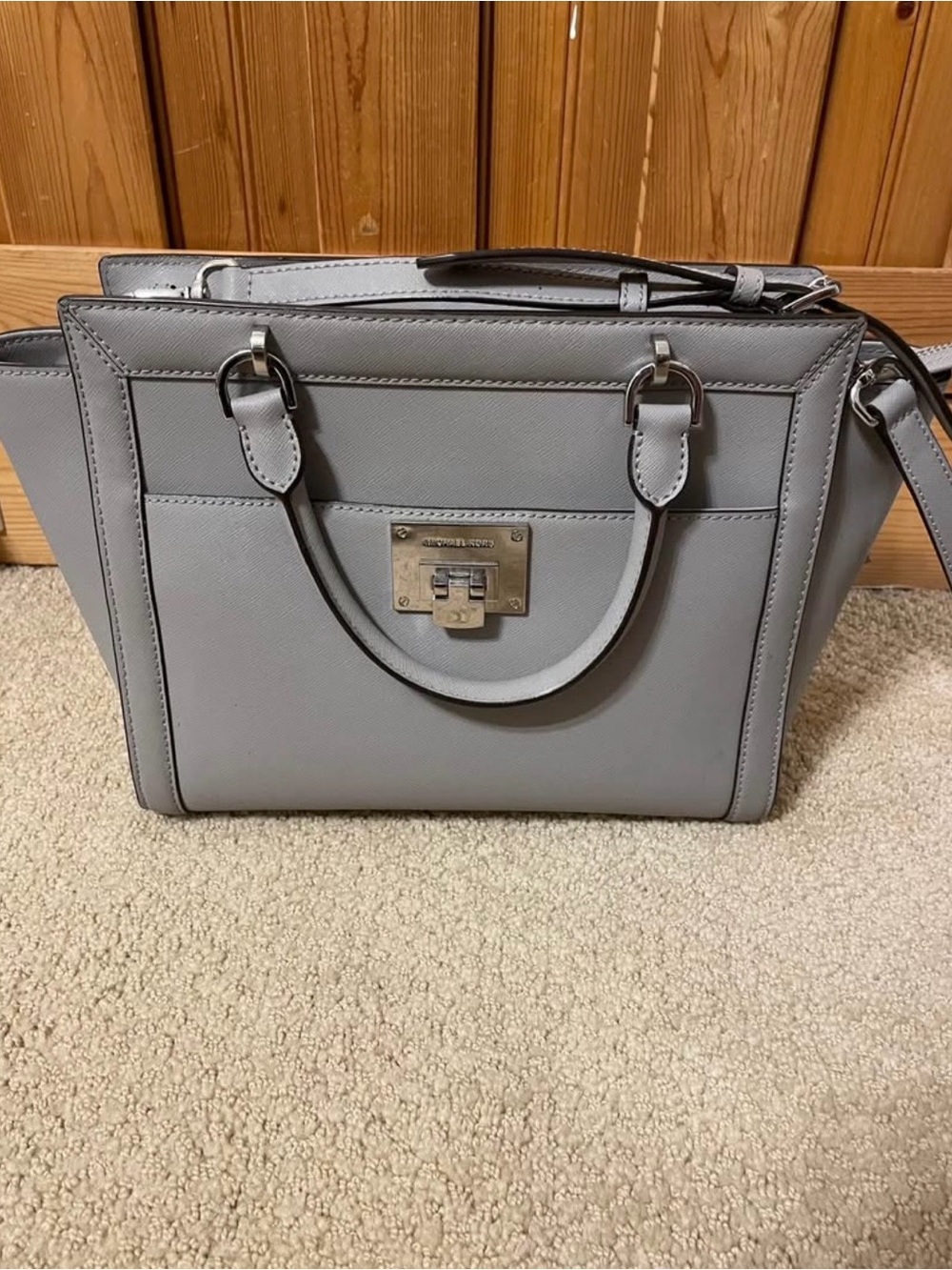 Michael Kors Light Gray Saffiano Satchel with Front Lock